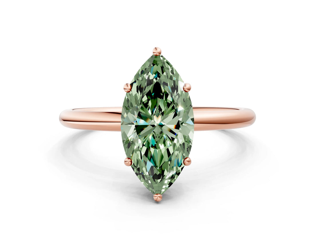 Rose gold Fancy Green Marquise  Solitaire Diamond Ring with a Classic Band and Four-Prong Setting 1
