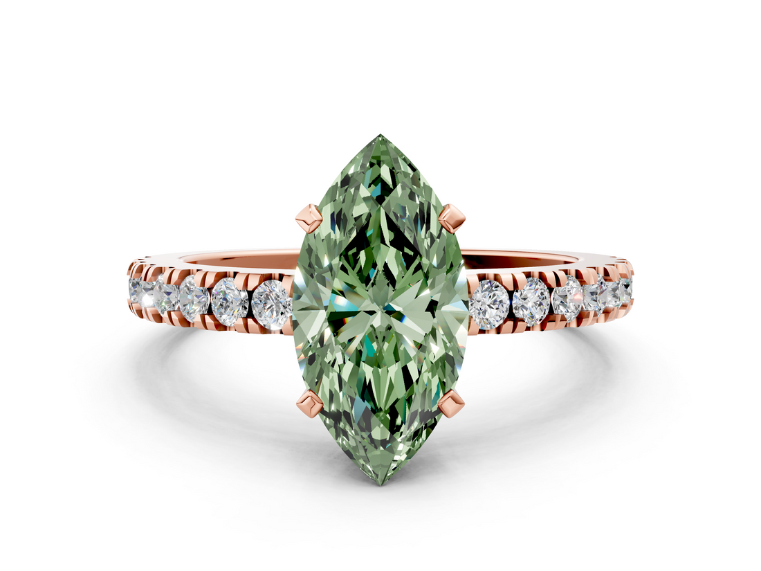 Rose gold Fancy Green Marquise  Solitaire Diamond with Pavé Band and Four-Prong Setting_75