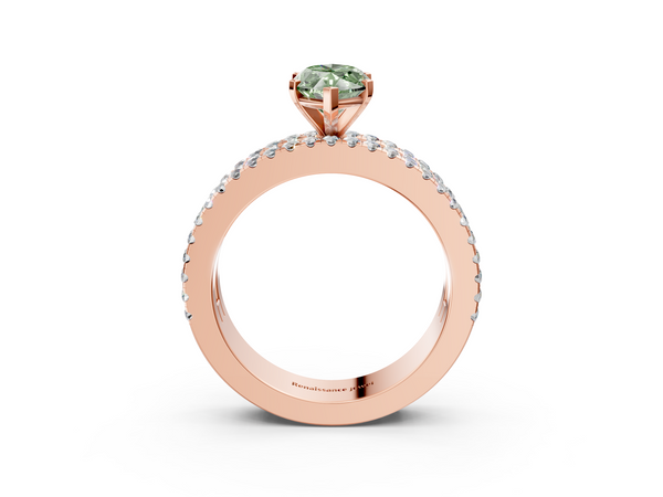 Rose gold Fancy Green Marquise Cut Diamond Solitaire Ring with Pavé and Channel Set Band