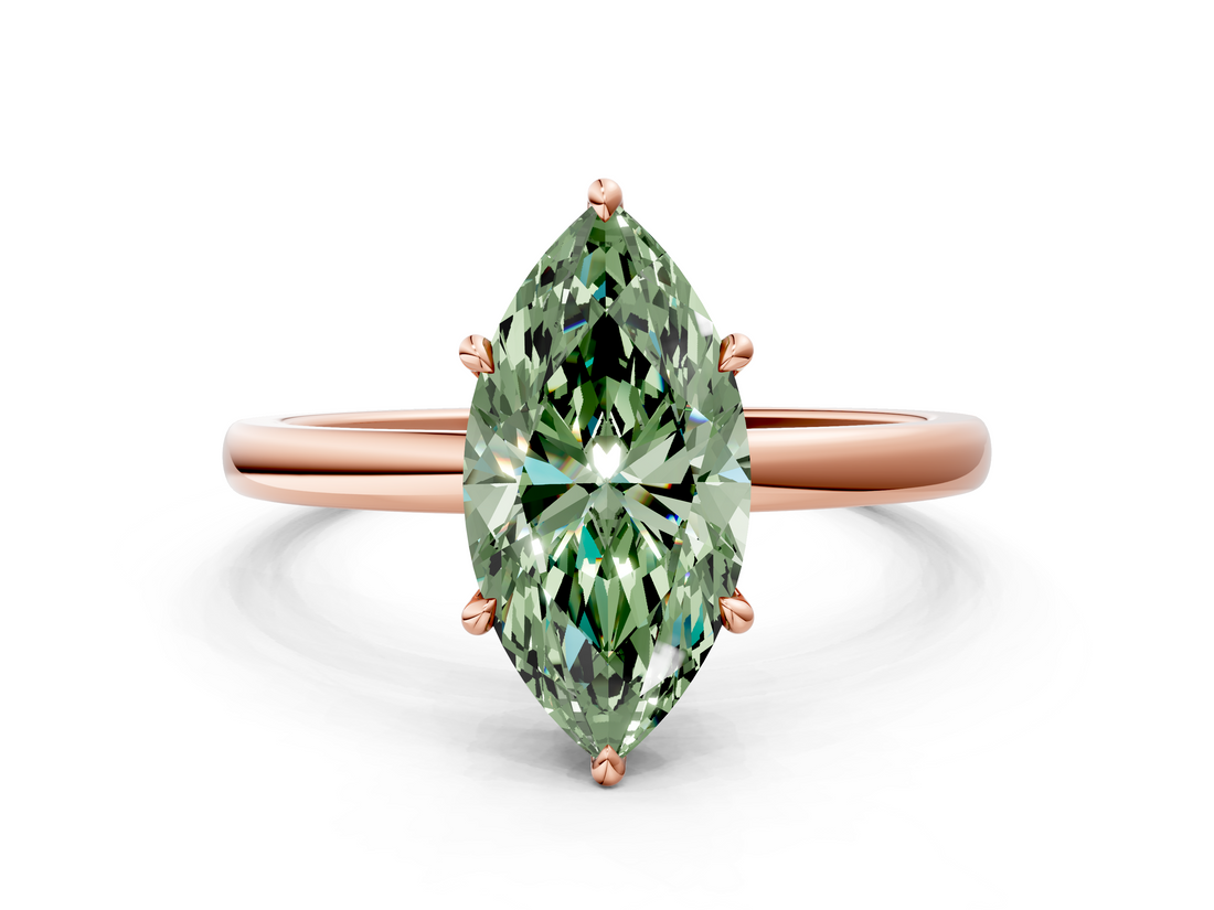 Rose gold Fancy Green Marquise  Solitaire Engagement Ring with Cathedral Band and Four-Prong Setting_21