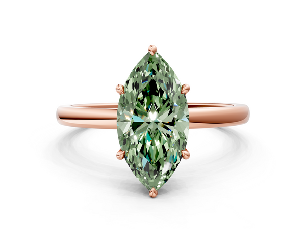 Rose gold Fancy Green Marquise  Solitaire Engagement Ring with Cathedral Band and Four-Prong Setting