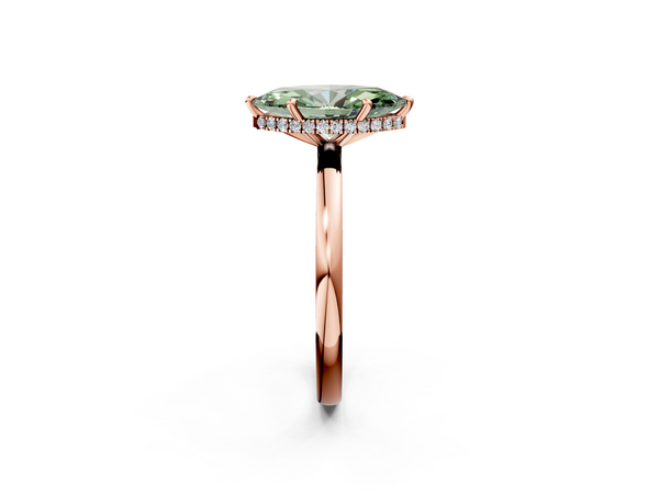 Rose gold Fancy Green Marquise  Solitaire Engagement Ring with Cathedral Band and Four-Prong Setting