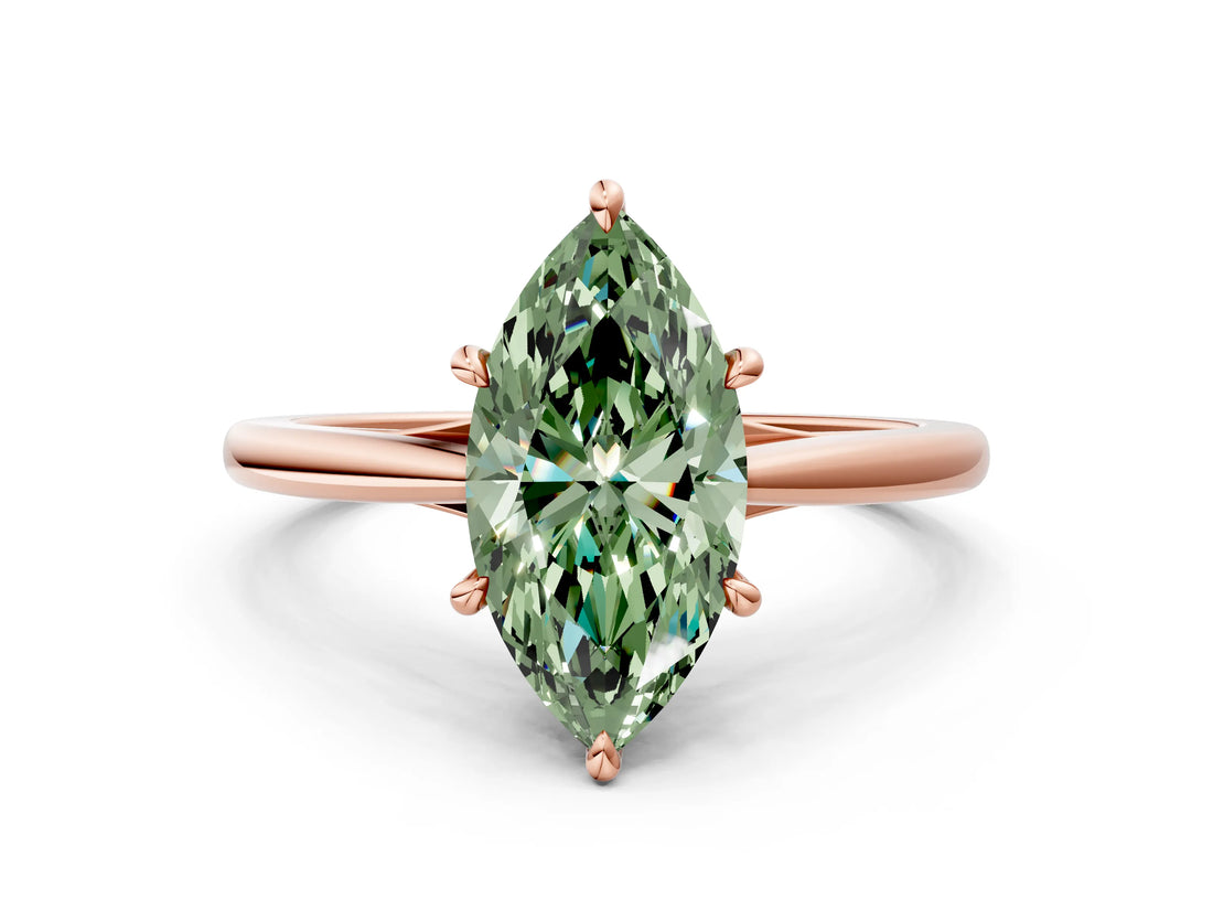 Rose gold Fancy Green Marquise  Solitaire Engagement Ring with Four-Prong Setting and Classic Band 2