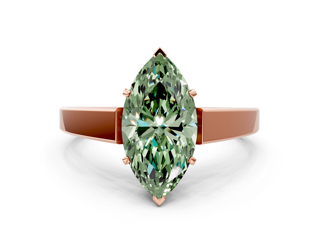 Rose gold Fancy Green Marquise  Solitaire Engagement Ring with Four-Prong Setting and Tapered Band_3