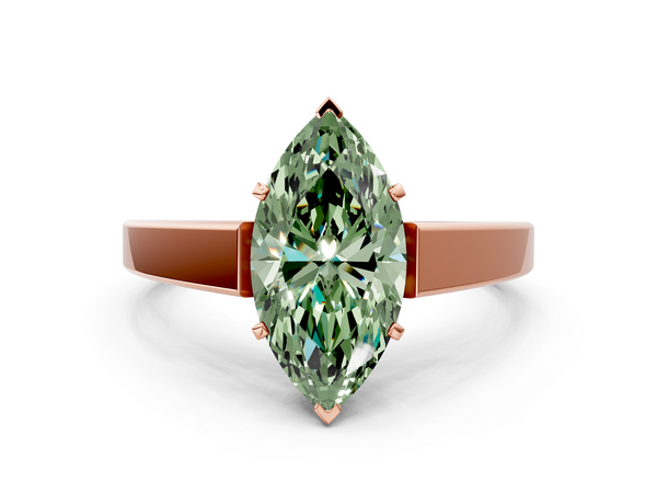 Rose gold Fancy Green Marquise  Solitaire Engagement Ring with Four-Prong Setting and Tapered Band