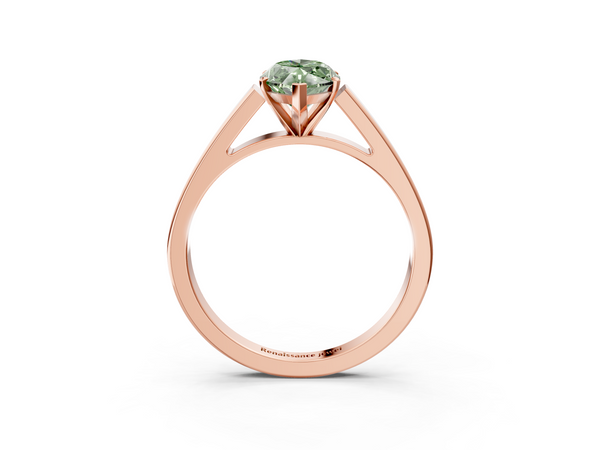 Rose gold Fancy Green Marquise  Solitaire Engagement Ring with Four-Prong Setting and Tapered Band