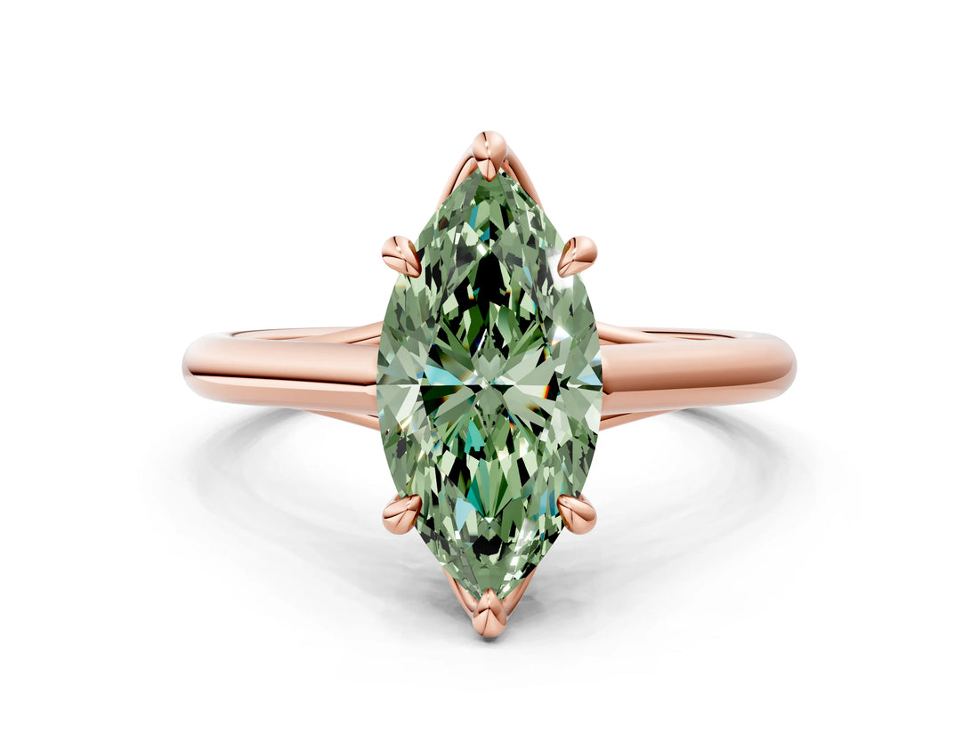Rose gold Fancy Green Marquise  Solitaire Engagement Ring with Six-Prong Setting and Classic Band 1