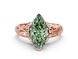 Rose gold Fancy Green Marquise  Solitaire Filigree Engagement Ring with Halo and Prong Setting_102