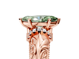 Rose gold Fancy Green Marquise  Solitaire Filigree Engagement Ring with Halo and Prong Setting_107