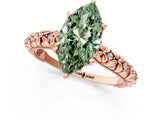 Rose gold Fancy Green Marquise  Solitaire Floral Milgrain Engagement Ring_50