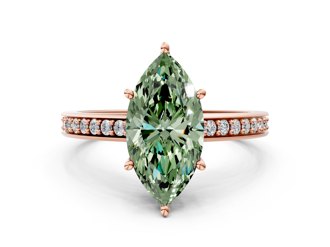 Rose gold Fancy Green Marquise  Solitaire Pavé Band Prong Setting Ring_20