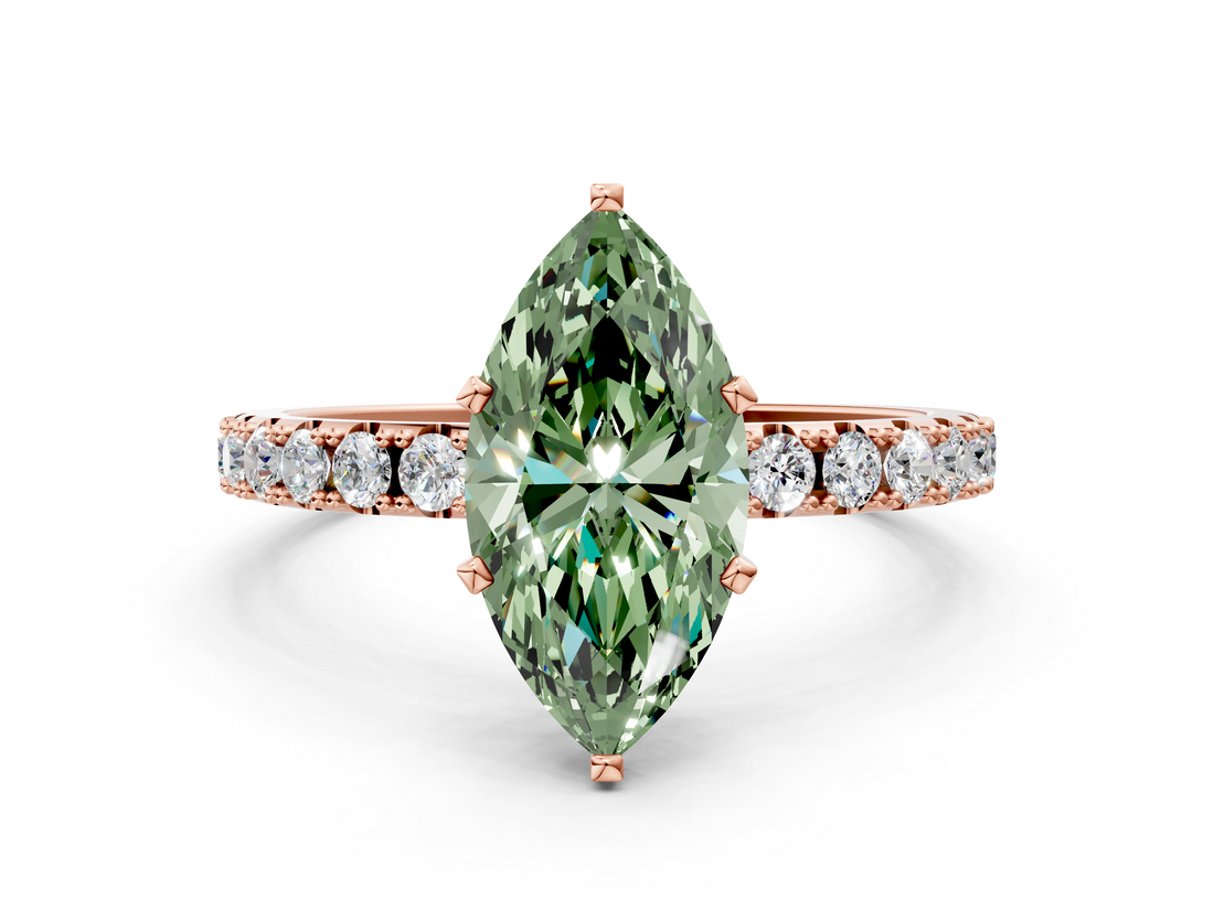 Rose gold Fancy Green Marquise  Solitaire Pavé Band with Four-Prong Setting_150