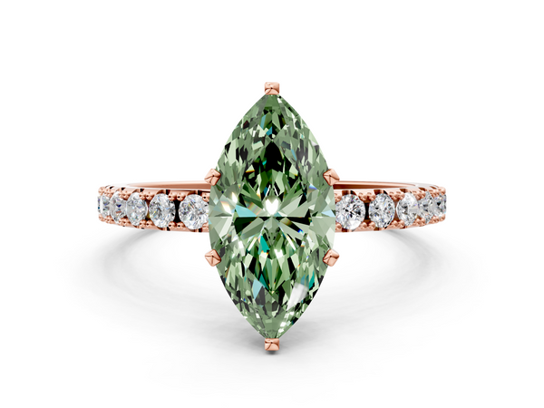 Rose gold Fancy Green Marquise Cut Diamond Solitaire Pavé Band with Four-Prong Setting