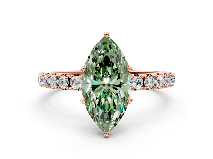 Rose gold Fancy Green Marquise Cut Diamond Solitaire Pavé Band with Four-Prong Setting