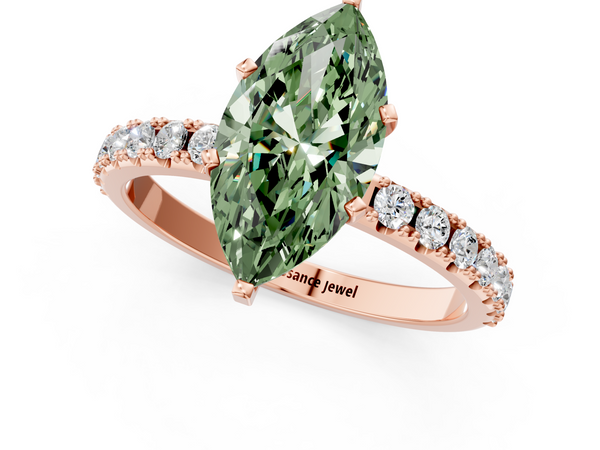 Rose gold Fancy Green Marquise Cut Diamond Solitaire Pavé Band with Four-Prong Setting