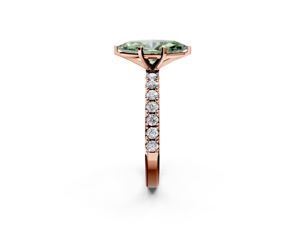 Rose gold Fancy Green Marquise Cut Diamond Solitaire Pavé Band with Four-Prong Setting