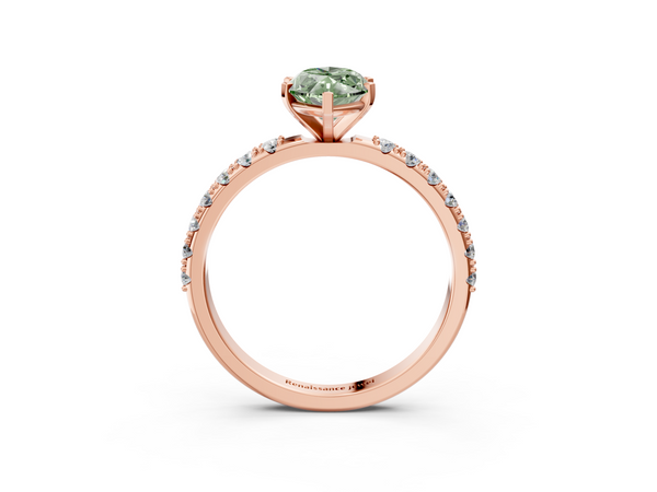 Rose gold Fancy Green Marquise Cut Diamond Solitaire Pavé Band with Four-Prong Setting