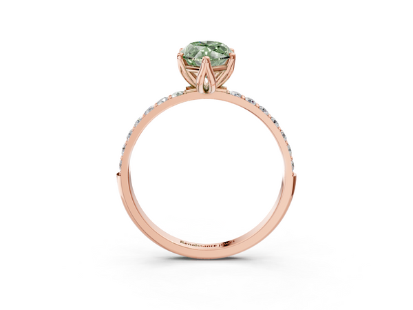 Rose gold Fancy Green Marquise Cut Diamond Solitaire Engagement Ring with Round  Pavé Band and Prong Setting