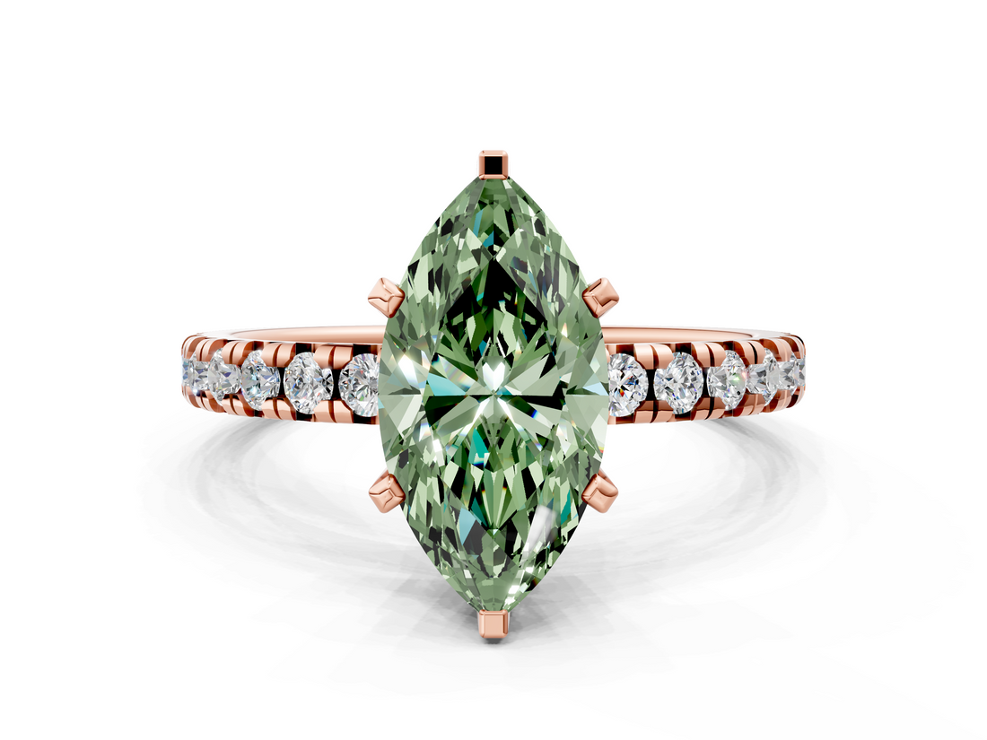 Rose gold Fancy Green Marquise  Solitaire Pave Diamond Engagement Ring with Four-Prong Setting_330