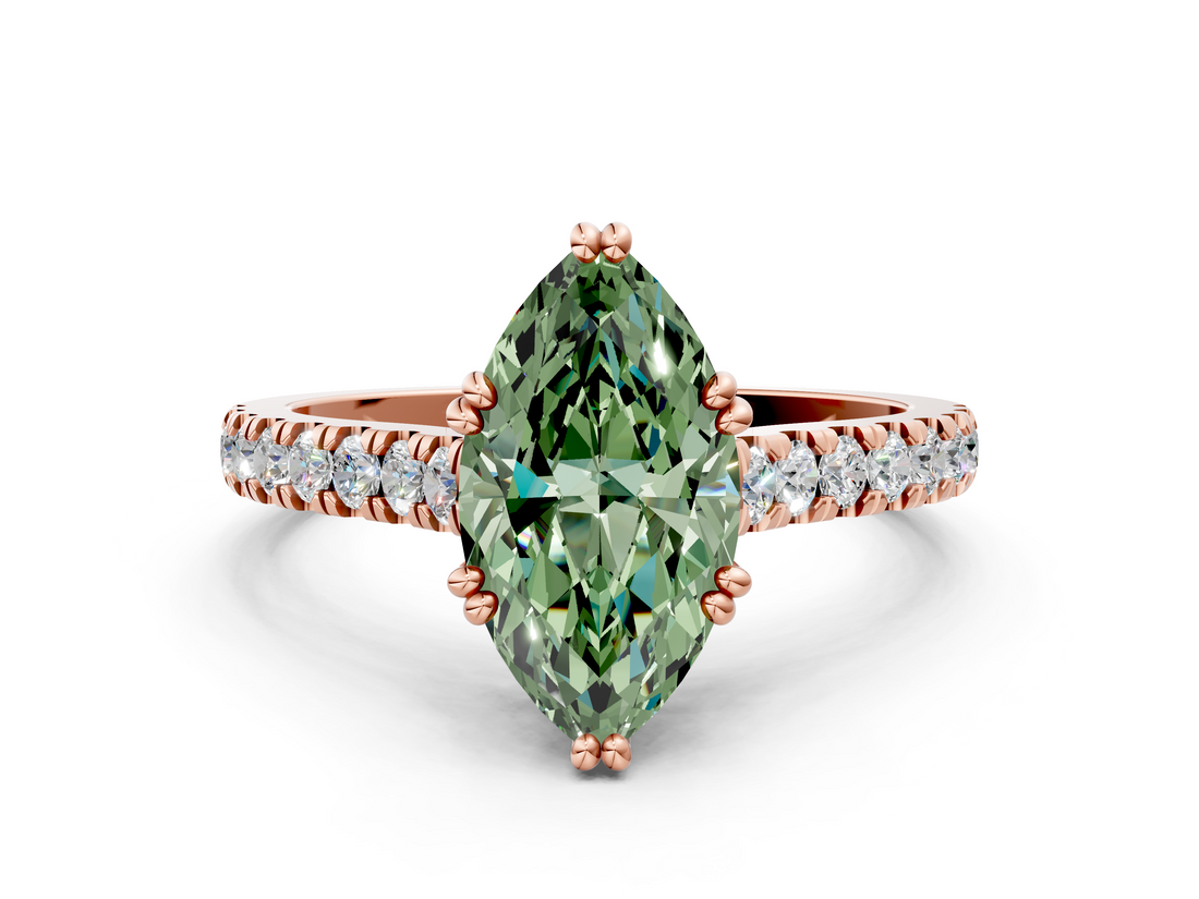 Rose gold Fancy Green Marquise  Solitaire Pave Diamond Engagement Ring with Prong Setting_20