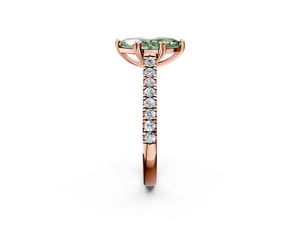 Rose gold Fancy Green Marquise  Solitaire Pave Diamond Engagement Ring with Prong Setting