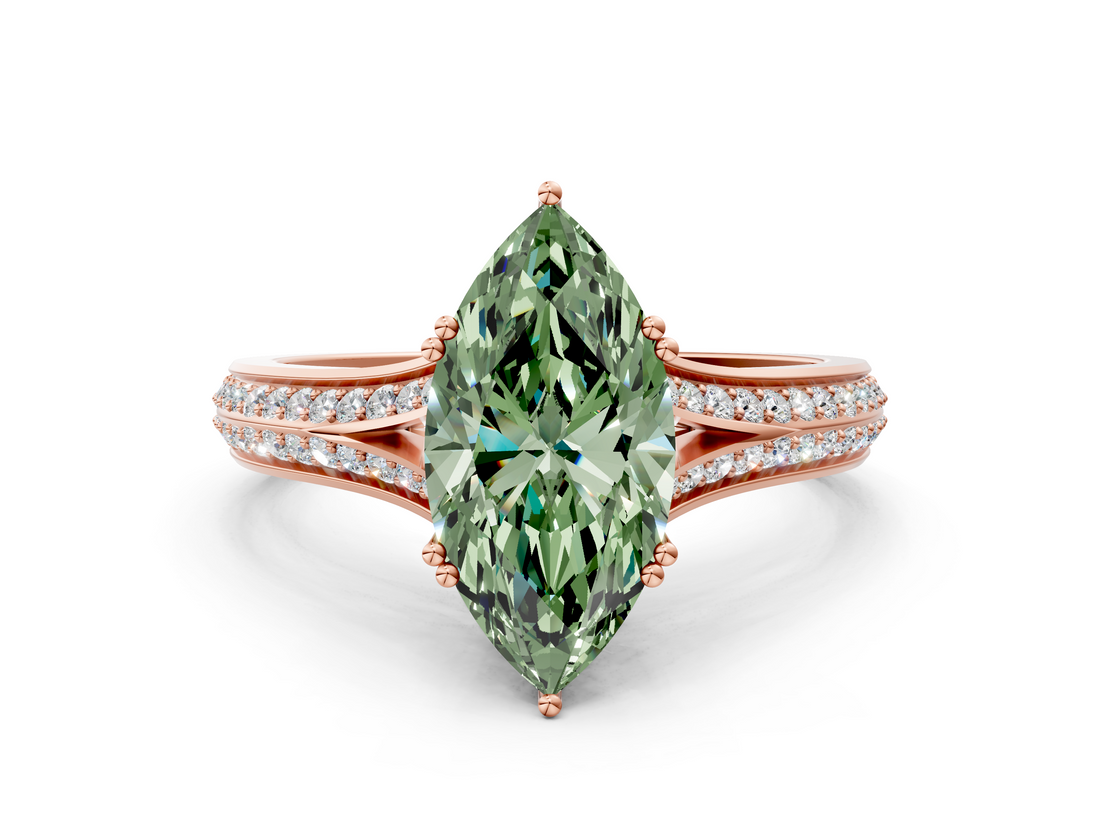 Rose gold Fancy Green Marquise  Solitaire Pave Split Shank Engagement Ring with Six-Prong Setting_37