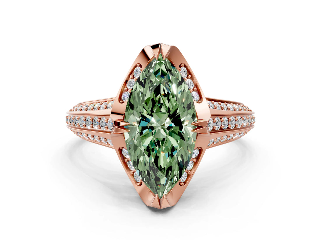 Rose gold Fancy Green Marquise  Solitaire Pave Split Shank Ring with Four-Prong Setting_81