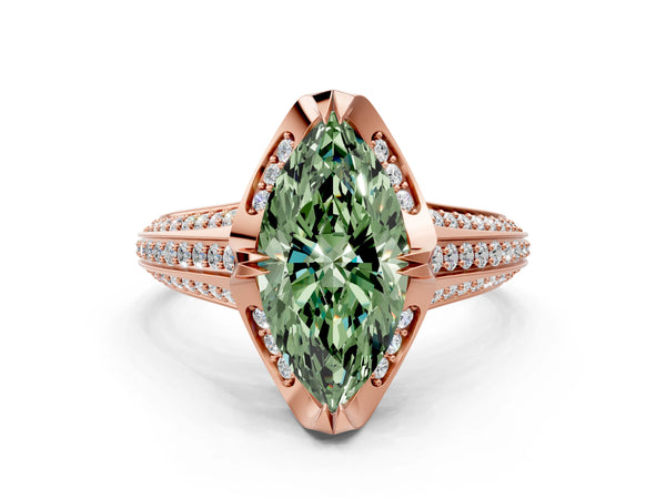 Rose gold Fancy Green Marquise  Solitaire Pave Split Shank Ring with Four-Prong Setting