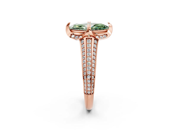 Rose gold Fancy Green Marquise  Solitaire Pave Split Shank Ring with Four-Prong Setting