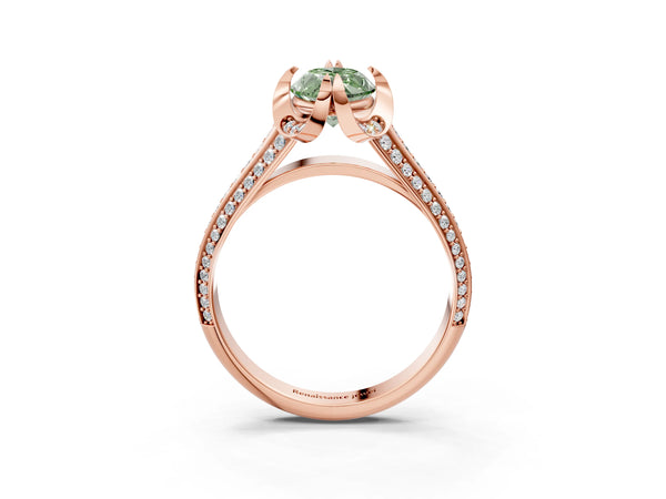 Rose gold Fancy Green Marquise  Solitaire Pave Split Shank Ring with Four-Prong Setting