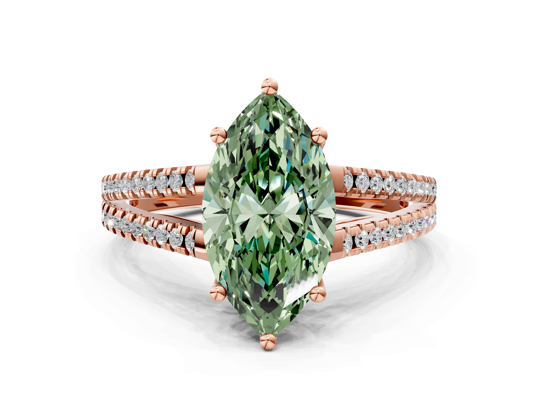 Rose gold Fancy Green Marquise  Solitaire Split Shank Pavé Diamond Engagement Ring_389