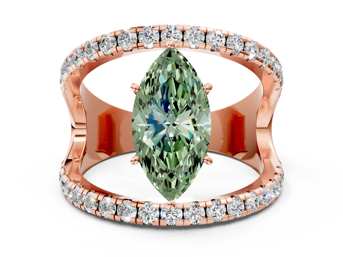 Rose gold Fancy Green Marquise  Solitaire Split Shank Pave Diamond Ring_49