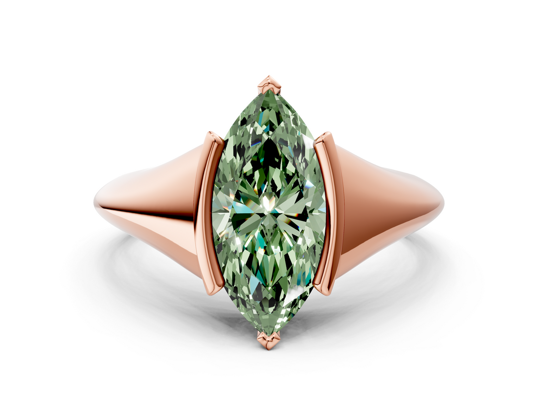 Rose gold Fancy Green Marquise  Solitaire Tension Set Diamond Ring_20