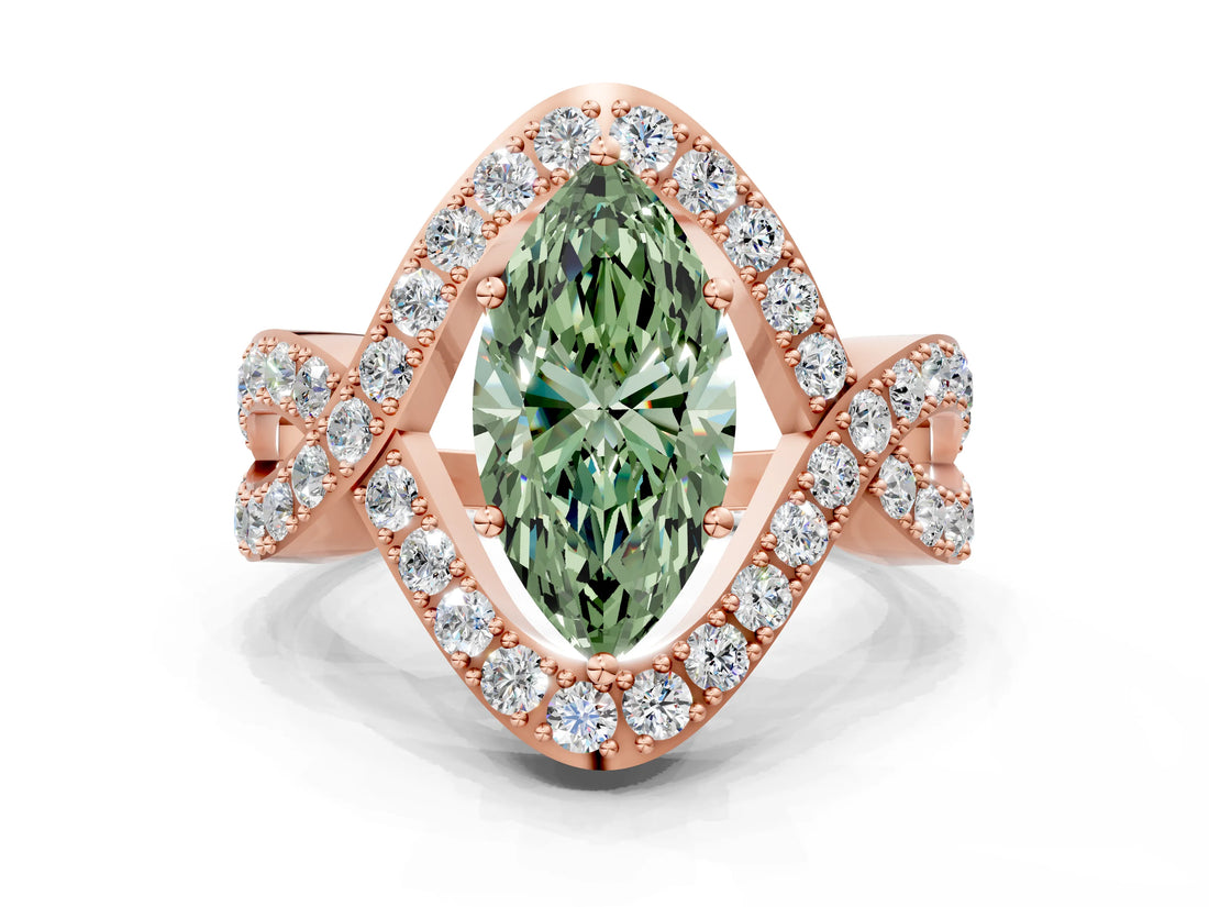 Rose gold Fancy Green Marquise  Solitaire Twist Band Pavé Diamond Engagement Ring_68