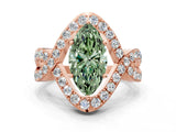 Rose gold Fancy Green Marquise  Solitaire Twist Band Pavé Diamond Engagement Ring_68