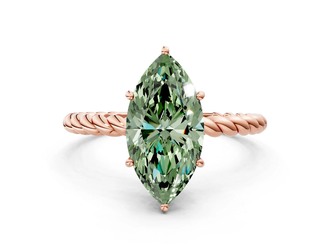 Rose gold Fancy Green Marquise  Solitaire Twist Band Ring with Four-Prong Setting_68