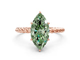Rose gold Fancy Green Marquise  Solitaire Twist Band Ring with Four-Prong Setting_68