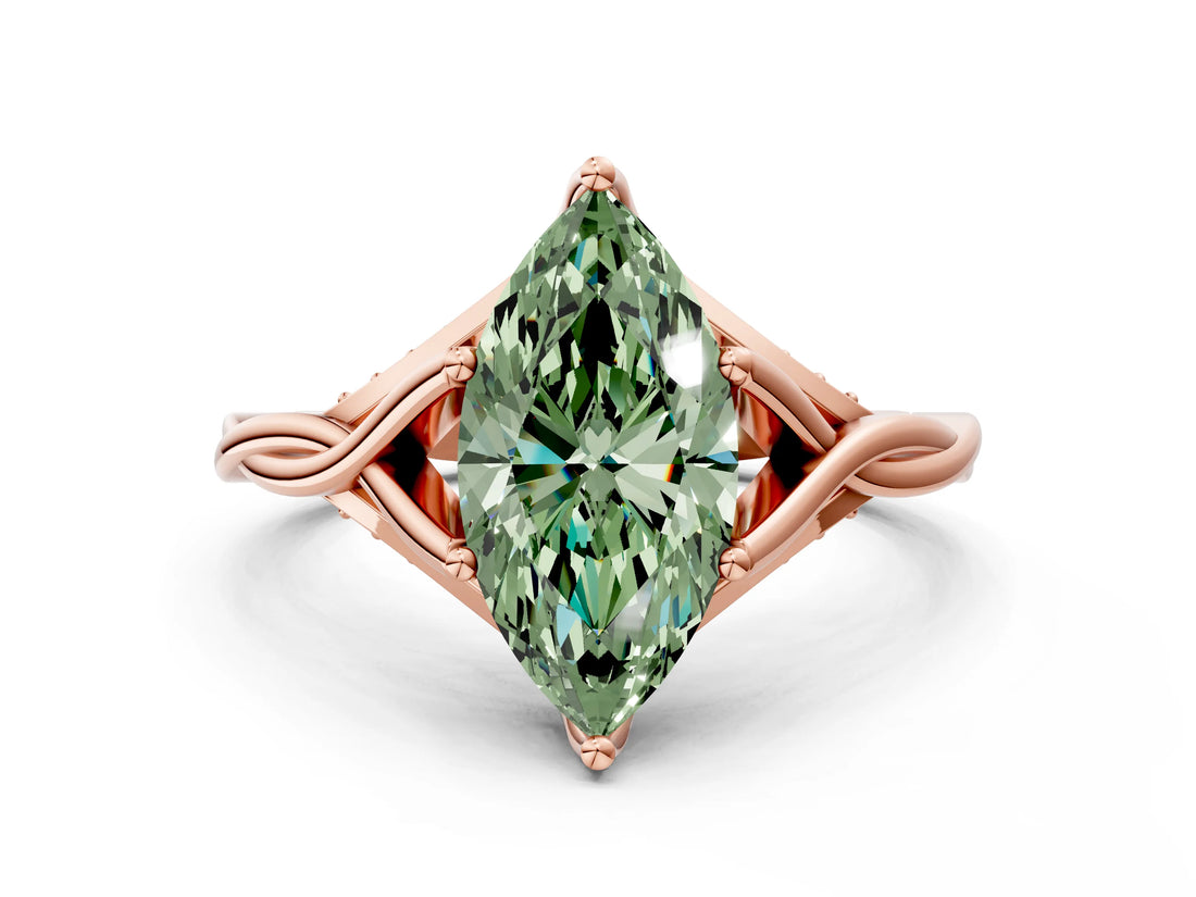Rose gold Fancy Green Marquise  Solitaire Twist Band Six-Prong Setting