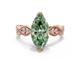 Rose gold Fancy Green Marquise  Solitaire Twist Band with Leaf Prong Setting 1