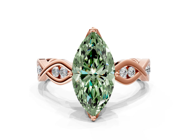 Rose Gold Marquise Accented Twist Engagement Ring Setting for Fancy Green Center