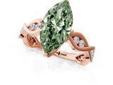 Rose gold Fancy Green Marquise  Solitaire Twist Band with Leaf Prong Setting 2