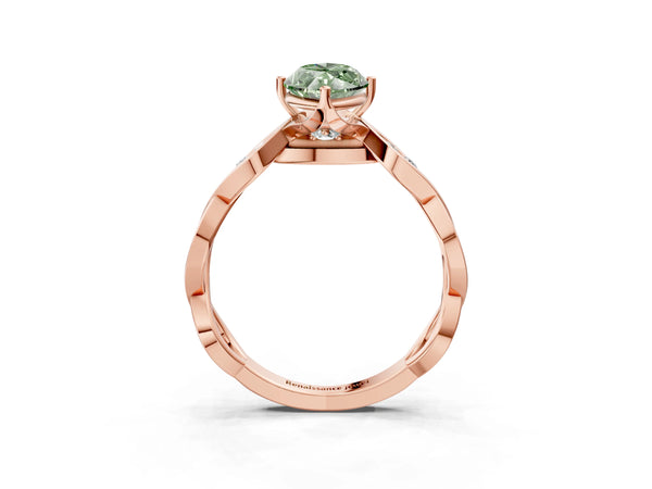 Rose Gold Marquise Accented Twist Engagement Ring Setting for Fancy Green Center