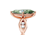 Rose gold Fancy Green Marquise  Solitaire Twist Band with Leaf Prong Setting