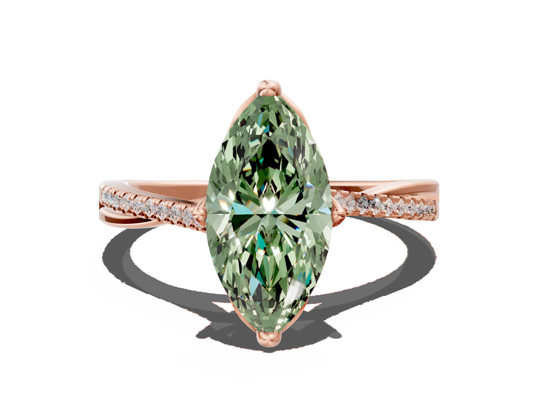 Rose gold Fancy Green Marquise  Solitaire Twist Band with Pavé Diamonds and Four-Prong Setting_67