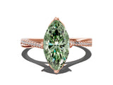 Rose gold Fancy Green Marquise  Solitaire Twist Band with Pavé Diamonds and Four-Prong Setting_67