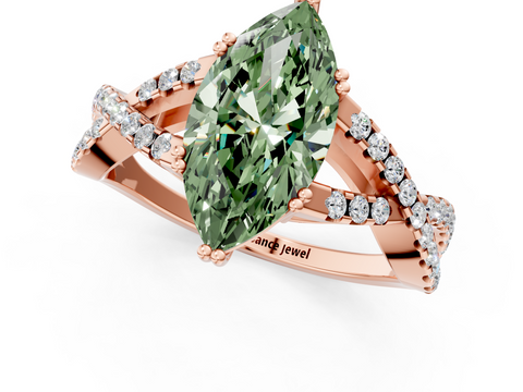 Rose gold Fancy Green Marquise  Solitaire Twist Band with Pavé Setting and Four-Prong Setting_18