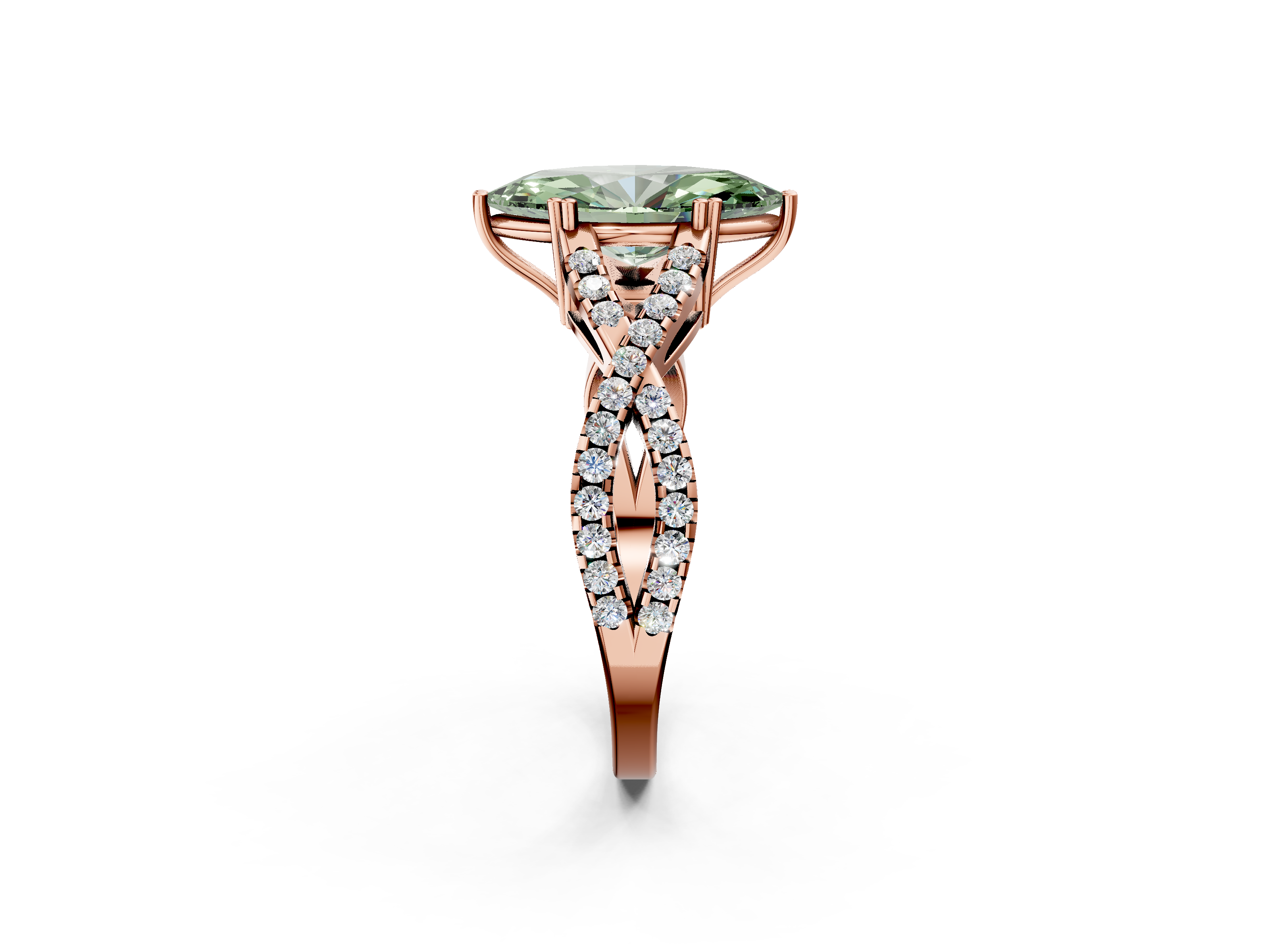 Rose gold Fancy Green Marquise  Solitaire Twist Band with Pavé Setting and Four-Prong Setting_19
