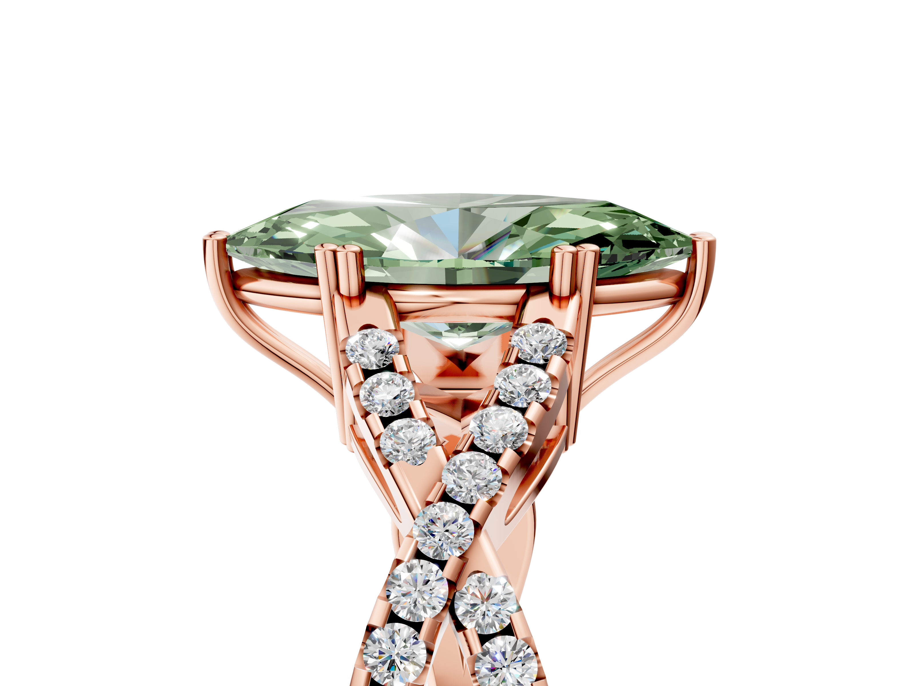 Rose gold Fancy Green Marquise  Solitaire Twist Band with Pavé Setting and Four-Prong Setting_22