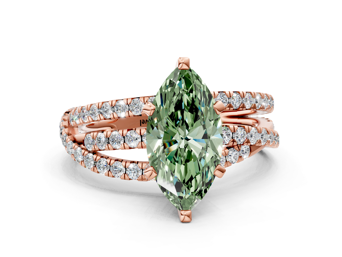 Rose gold Fancy Green Marquise  Solitaire Twist Band with Pavé Setting and Four-Prong Setting_62