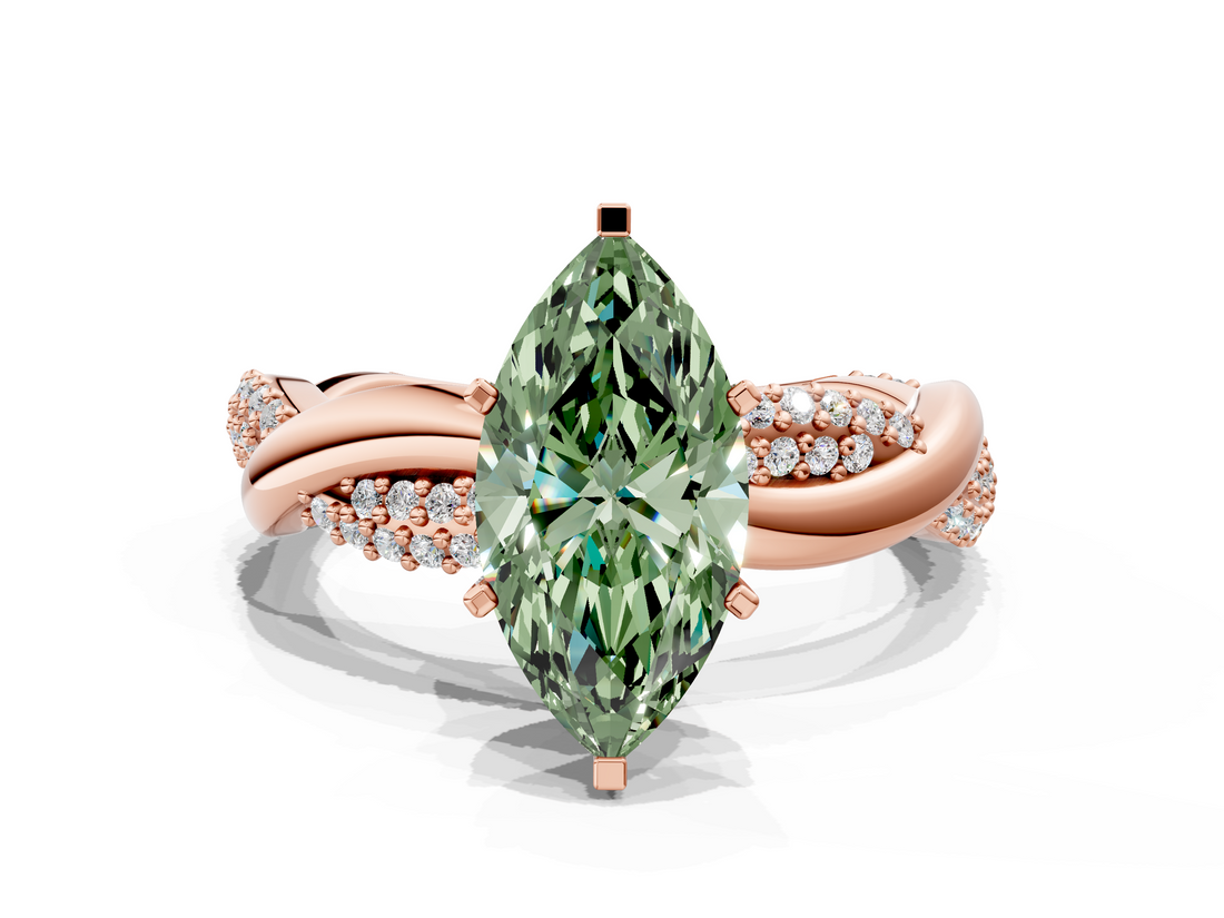 Rose gold Fancy Green Marquise  Solitaire Twist Band with Pave Prong Setting_80